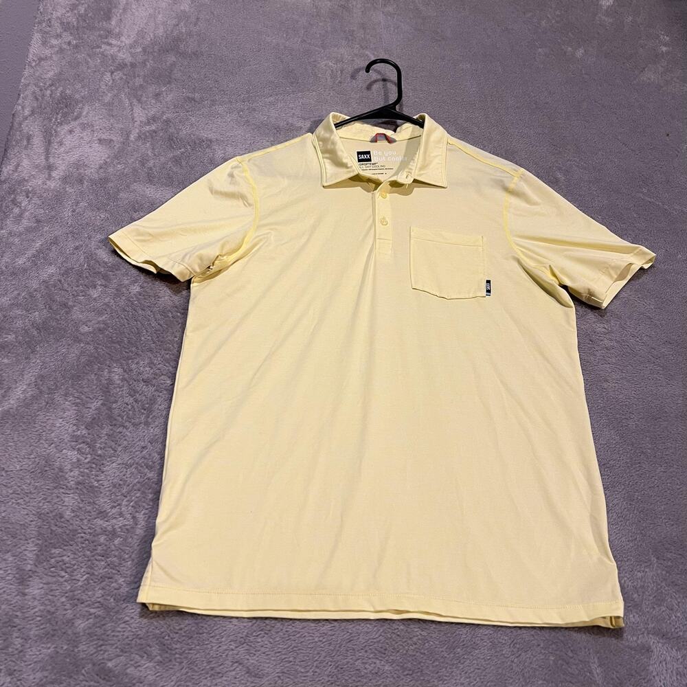 Saxx Polo Shirt Mens Small Yellow DropTemp All Day Cooling Performance Golf